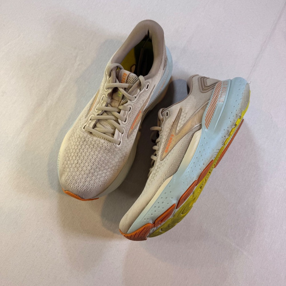 Brooks Glycerin GTS 21 Running Shoes Women 10.5 Beige Blue Cushion Support Gym